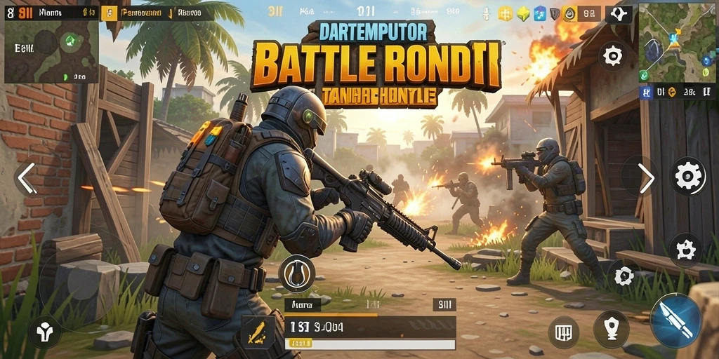 Screenshot gameplay 8II menampilkan aksi pertempuran seru di arena Battle Royale.