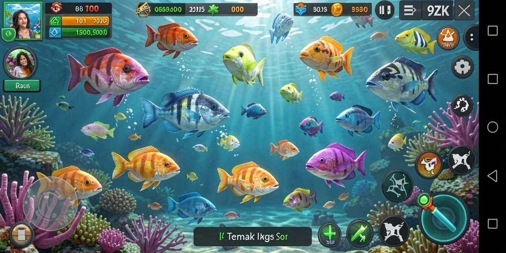Screenshot gameplay 9ZK dengan aksi menembak ikan yang seru.