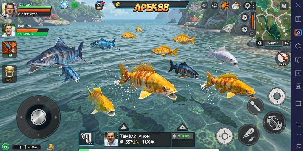 Screenshot APEK88 menunjukkan pemain menikmati serunya gameplay Tembak Ikan.