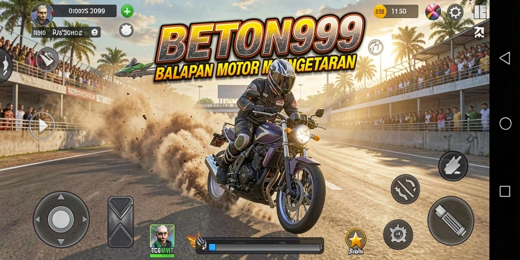 Screenshot gameplay BETON999 yang menunjukkan balapan motor yang mendebarkan.