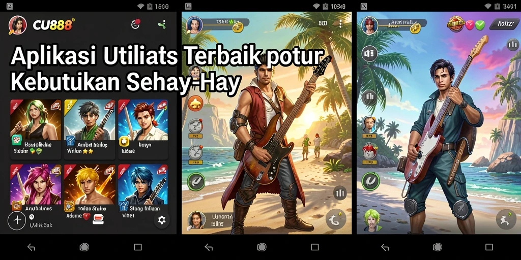 Tampilan aplikasi CU888 dengan berbagai fitur utilitas yang menarik.