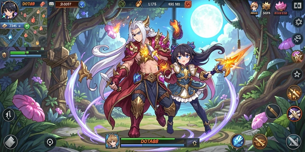 Tampilan gameplay menarik dari DOTA88 dengan karakter anime yang menawan.