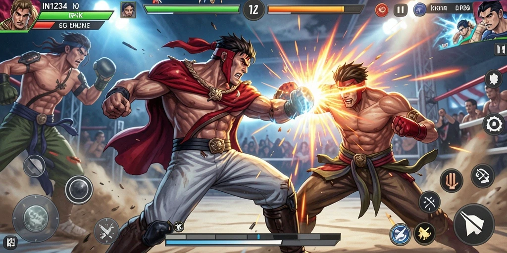 Tampilan gameplay menakjubkan dari IN1234 saat pertarungan berlangsung.