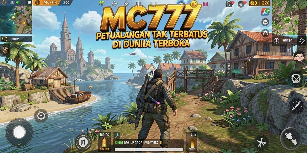 Screenshot gameplay MC777 yang menunjukkan kebebasan eksplorasi di dunia terbuka.