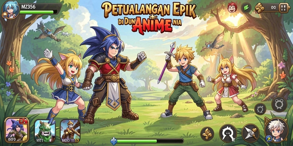 Tampilan gameplay yang menampilkan pertarungan seru di dunia Anime.