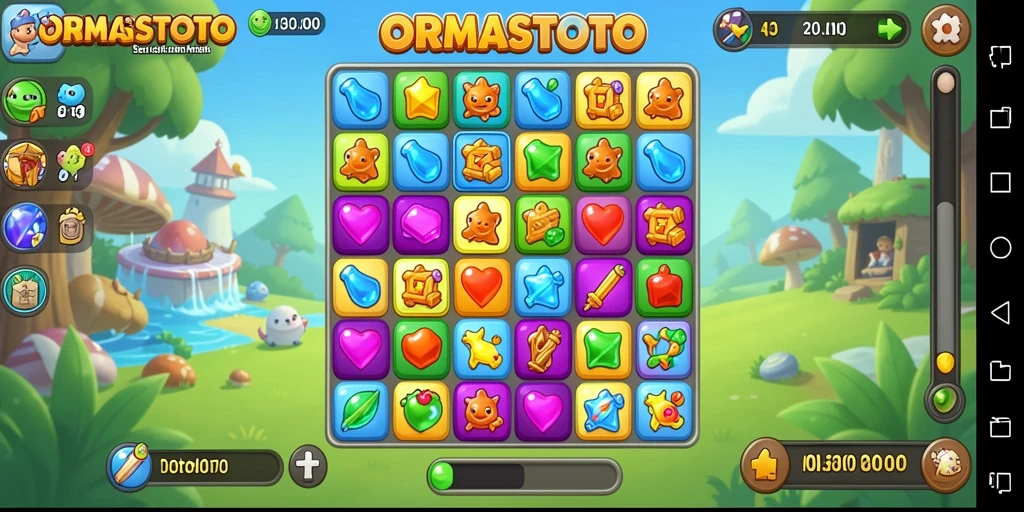 Tampilan gameplay menarik dari ORMASTOTO dengan elemen Match-3 yang berwarna-warni.