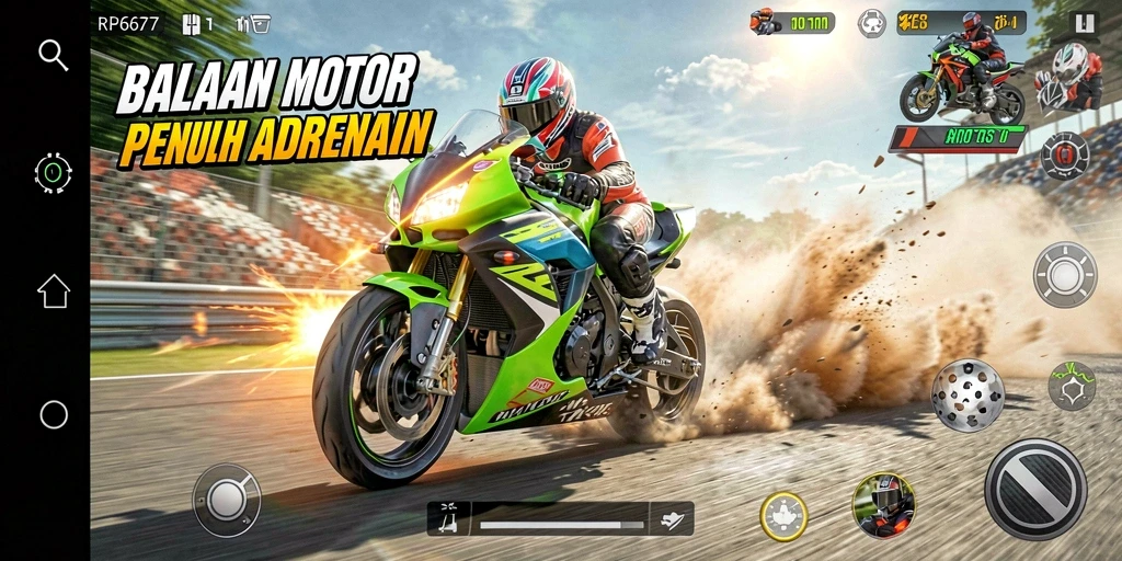 Gameplay seru dan menegangkan dalam balapan motor.