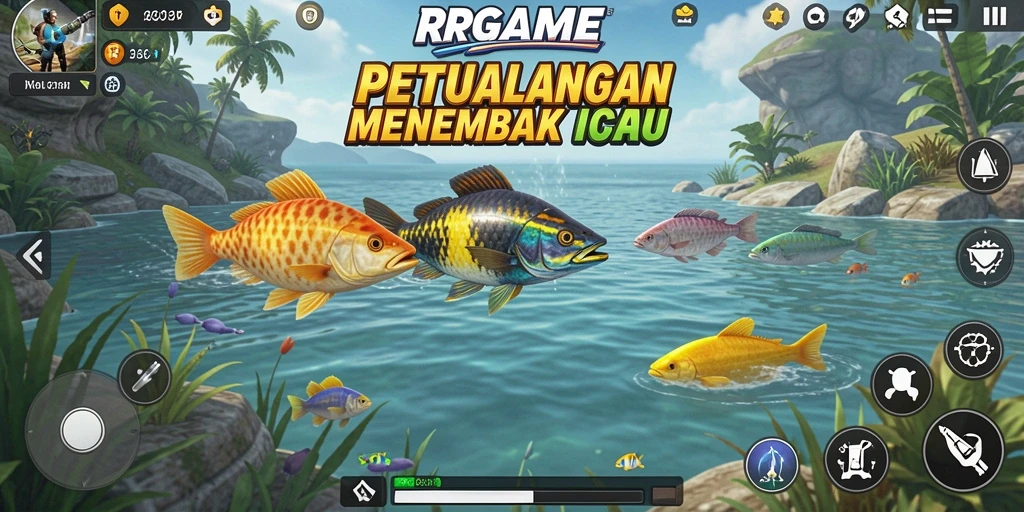 Screenshot RPGAME menampilkan aksi menembak ikan yang seru.