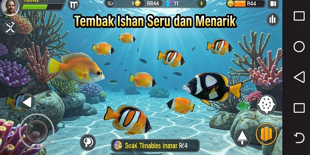 Screenshot gameplay RR44 menunjukkan aksi menembak ikan seru.