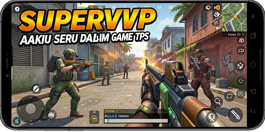 Screenshot utama menampilkan aksi menegangkan dalam permainan TPS SUPERVIP.