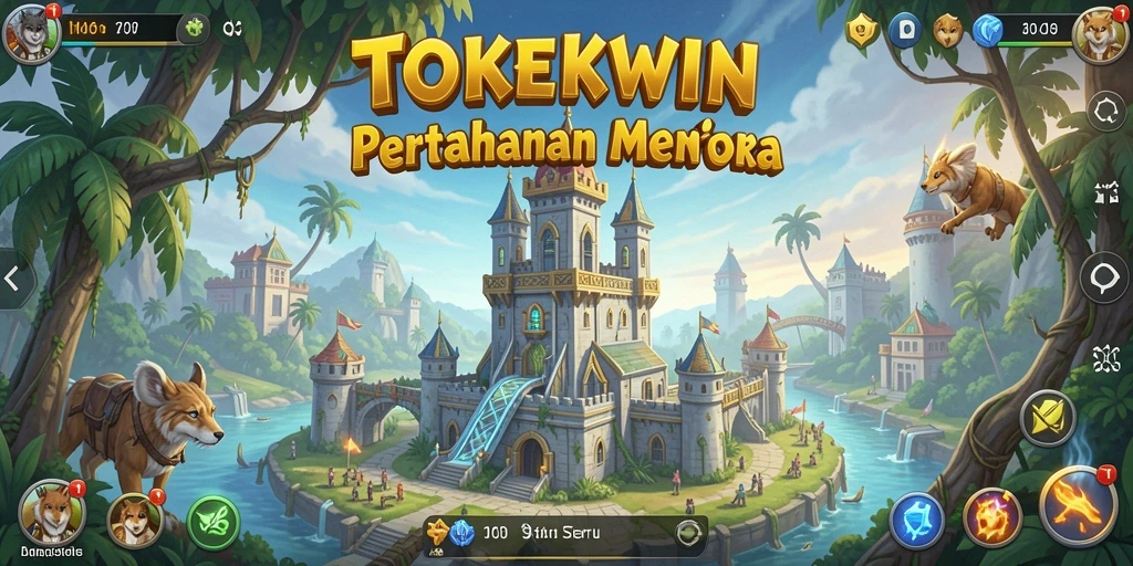 Tampilan gameplay menara pertahanan yang strategis dan menantang di TOKEKWIN.