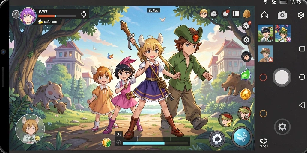 Tampilan stunning dari gameplay W67 yang penuh warna dan karakter Anime.